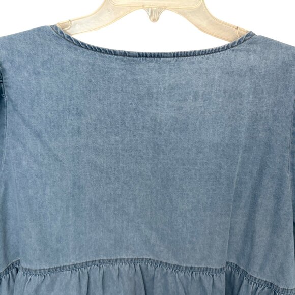 Lucky Brand Womens Denim Babydoll Cropped Ruffled V-Neck Top - Size Large - Picture 5 of 8